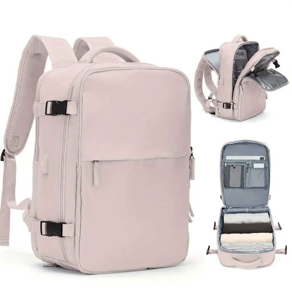 Pink PurpleWaterproof Travel Backpack 15” Laptop Carry-On USB College Flight Bag
